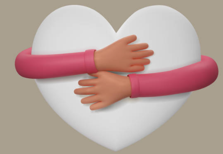 Ilustración de unos brazos abrazando un corazón blanco