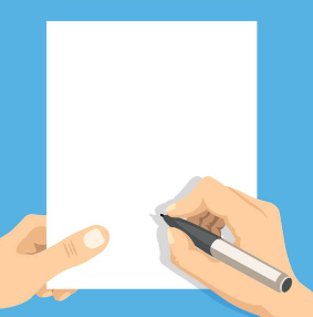 Ilustración de unas manos escribiendo sobre una hoja en blanco